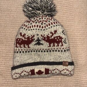 Roots Cream and Red Knit Beanie